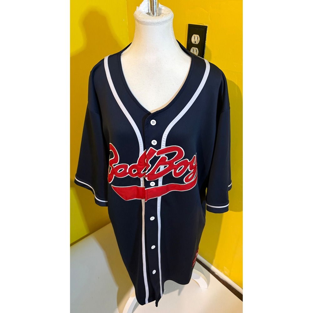 Bad Boy Records Biggie Smalls Baseball Jersey Navy Blue Men's Size 2XL Hip Hop